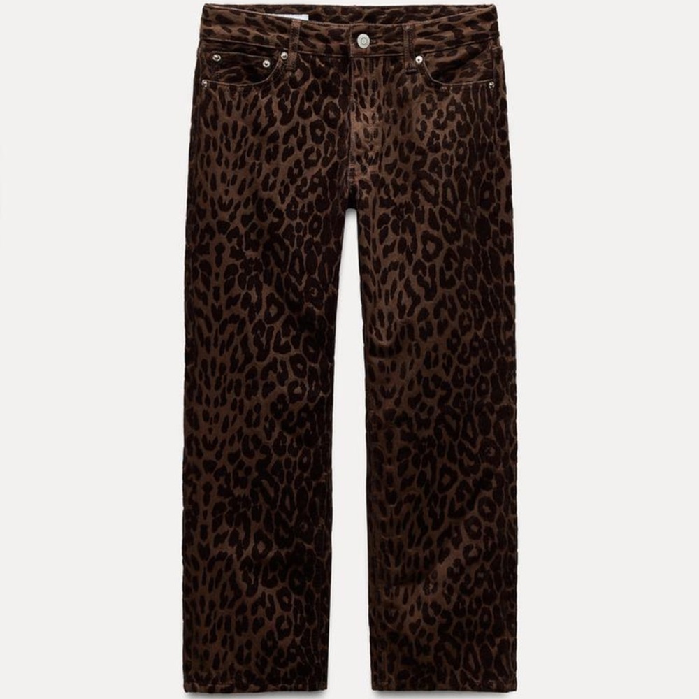 Zara Mid Rise Straight Crop Leg Five Pocket Jeans With Animal Spot Details SZ 12